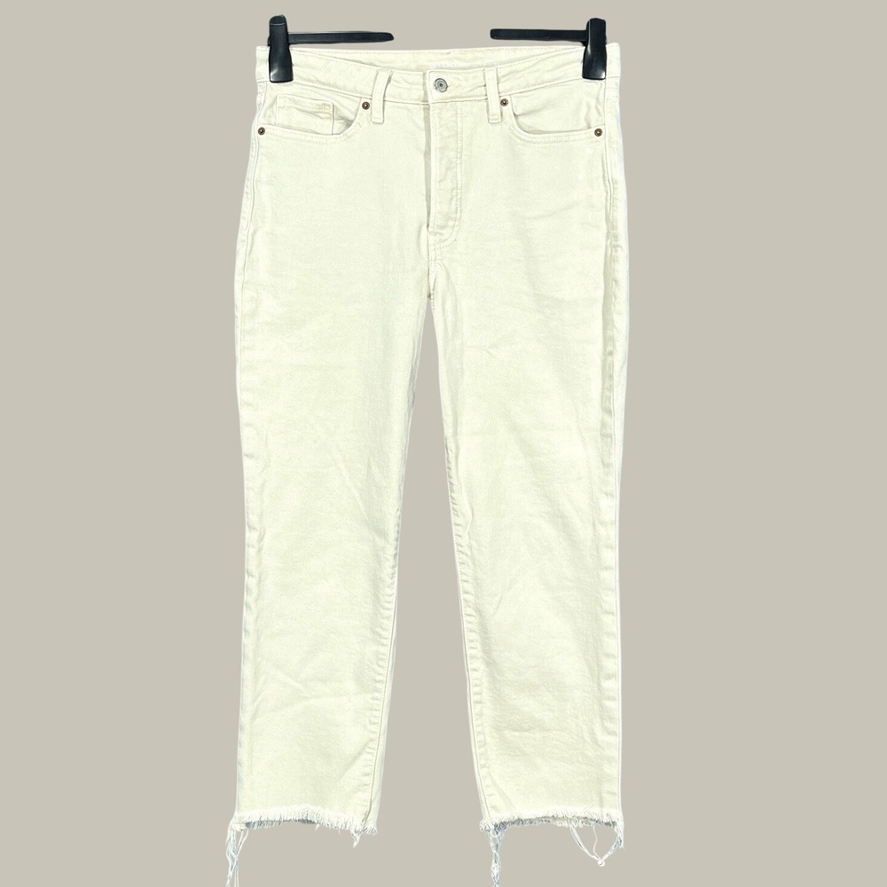 OLD NAVY OG Straight LIGHT KHAKI High-Rise 5-POCKET Frayed Hem CROPPED JEANS 10
